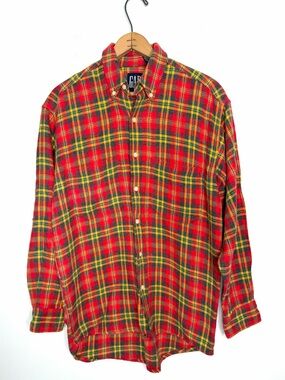 Gap Men’s Vintage 90’s Button Down Flannel Shirt Red and Yellow Plaid Size Small